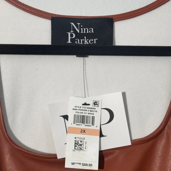 Nina Parker Plus Size Pleather Tank Scoop-Neck Bodysuit - Picture 2 of 3